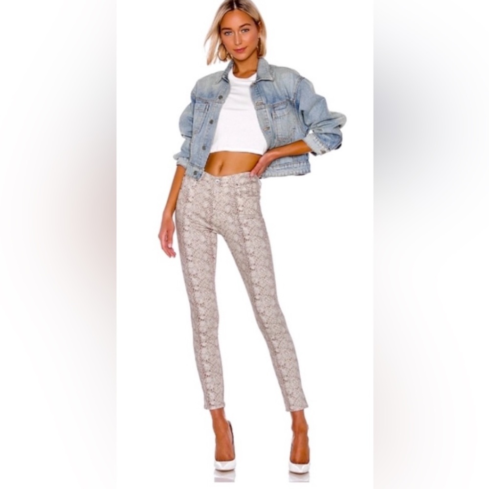 AG Adriano Goldschmied Farrah Skinny Ankle Jeans Silk Python Ivory Dust,‎ sz 25